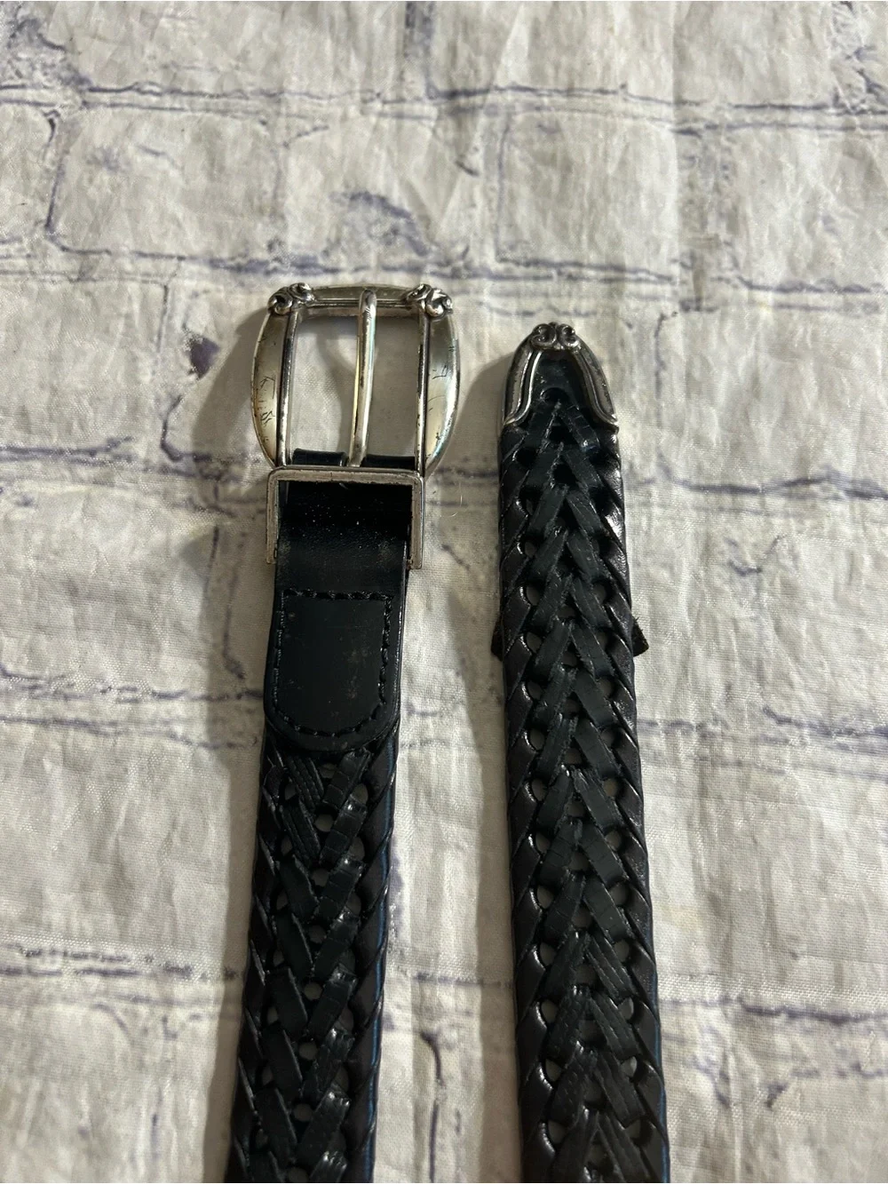 FOSSIL VTG BLACK LEATHER BRAIDED EMBELLISHED BUCKLE & TALBOTS ITALY MADE BELTS L
